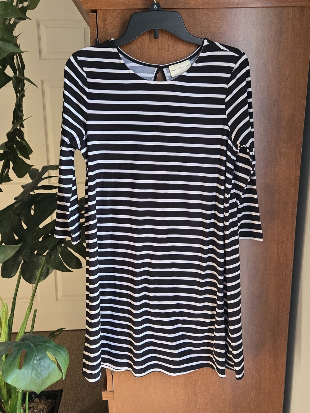 Bobbie Brooks Black and White Striped Long Sleeve Dress